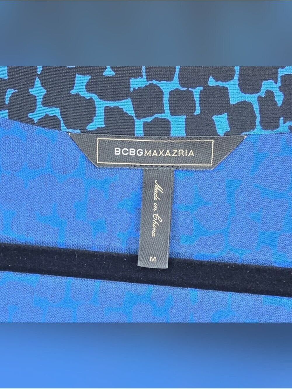 BCBGMAXAZRIA Blue Black Faux Wrap Midi Dress M Office Siren Cocktail Career - Picture 7 of 12